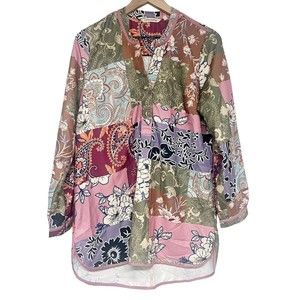 Soft Surroundings Womens Floral Paisley Multicolor Tunic Top Size M V-neck
